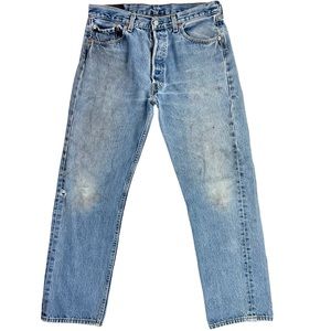 Men's Vintage USA Levi's 501 Blue Button Fly Straight Jeans 32x29 Distressed